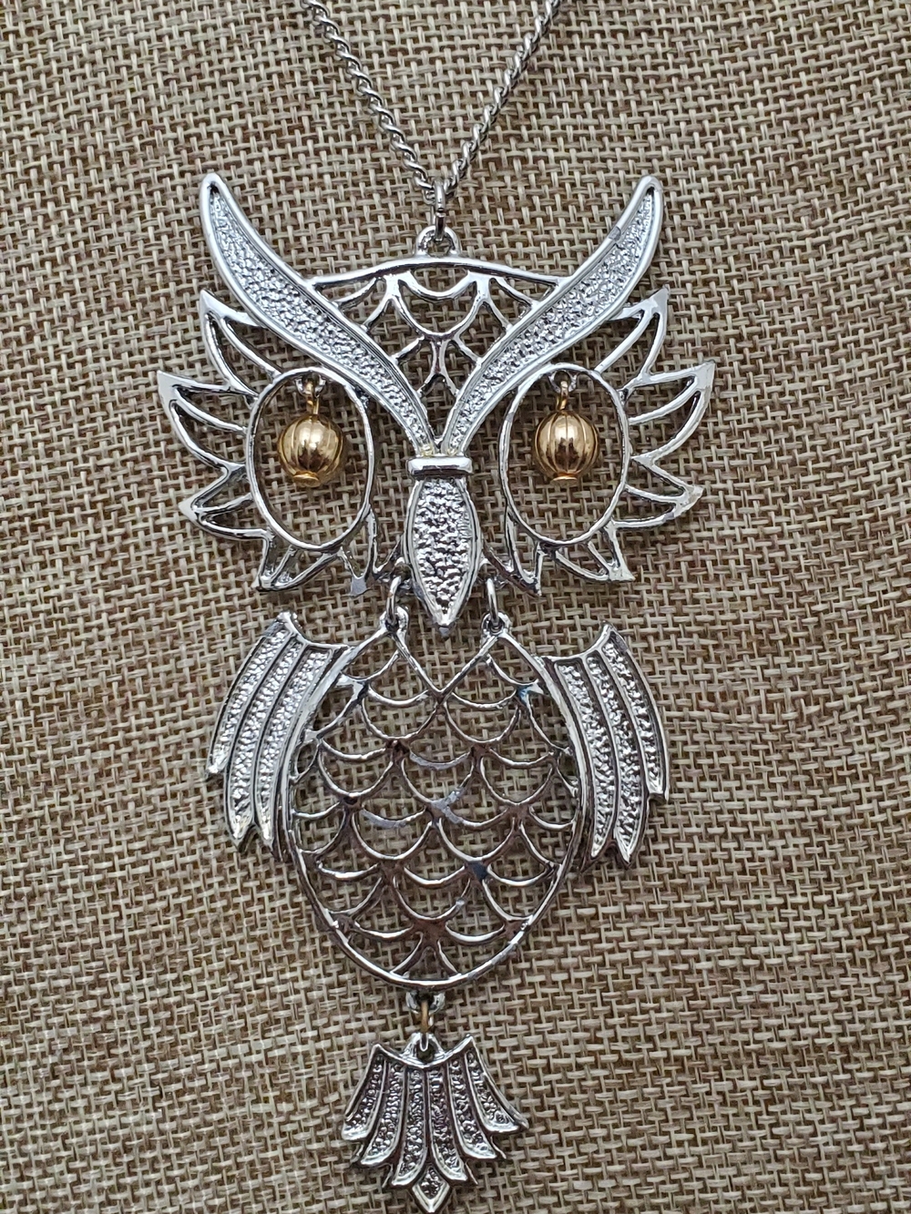 Vintage Silver and Gold Owl Pendant Necklace - Women Jewelry